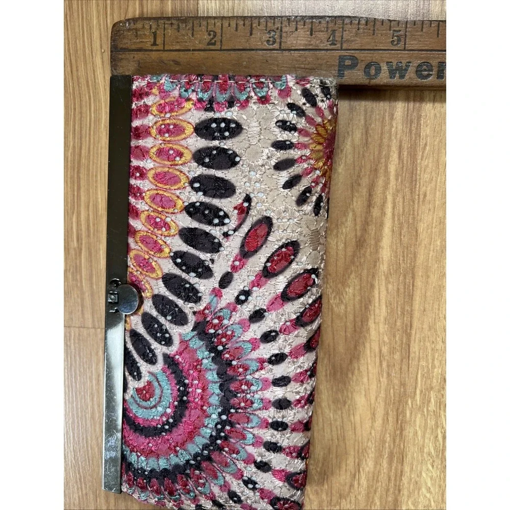Boho Wallet Embroidered Mandala Design Pink Brown Cool Latch Clutch